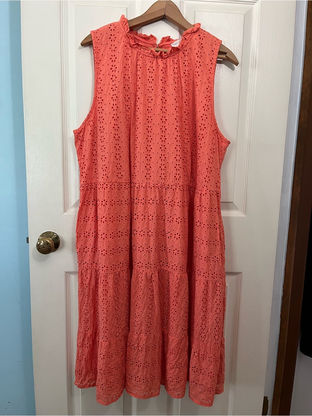 LOFT Coral Eyelet Tiered 100% Cotton Sundress with Pockets